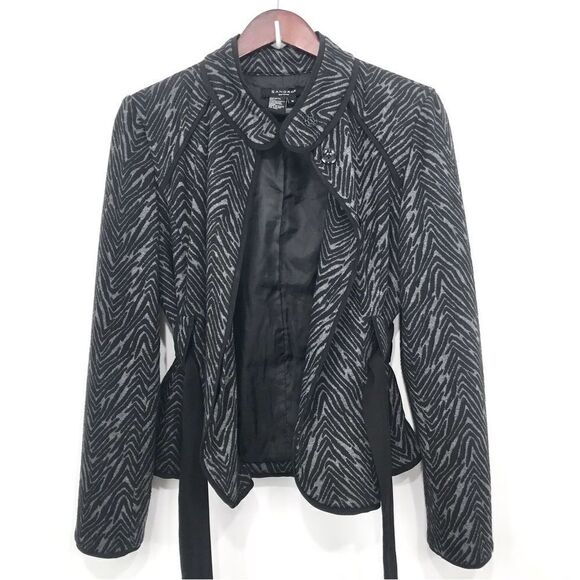 Sandro Sportswear Black Gray Animal Print Sash Waist Blazer Jacket - Picture 4 of 16